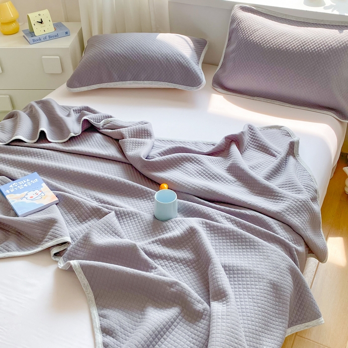 91家纺网 家纺一手货源 找家纺 来菲毛毯 2025新款全棉针织全面盖毯床单夏被被子被芯 菱间灰