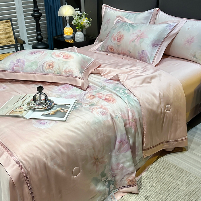 91家纺网 家纺一手货源 找家纺 欧夏2025春夏新款兰精天丝数码印花镂空夏被夏凉被空调被 赫莲娜