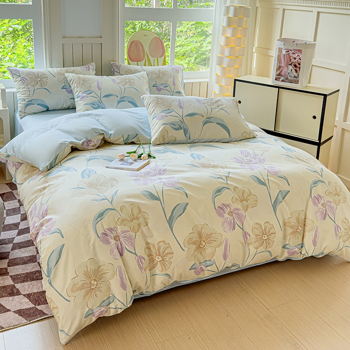 91家纺网 家纺一手货源 找家纺 澳梵家居 2025新款小清新全棉印花四件套 沁园