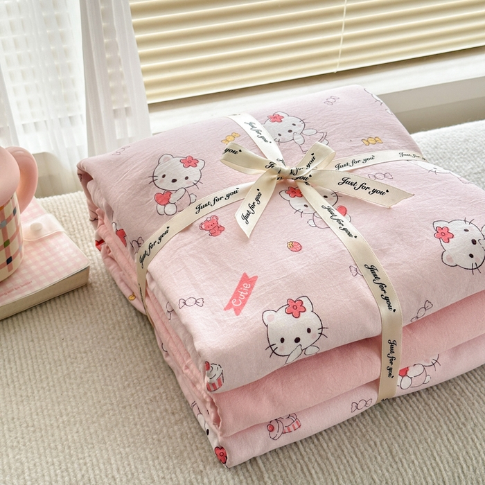 91家纺网 家纺一手货源 找家纺 冕悠家纺 2025新款A类高克重糯叽叽超柔糯水洗棉印花四件套 KT喵