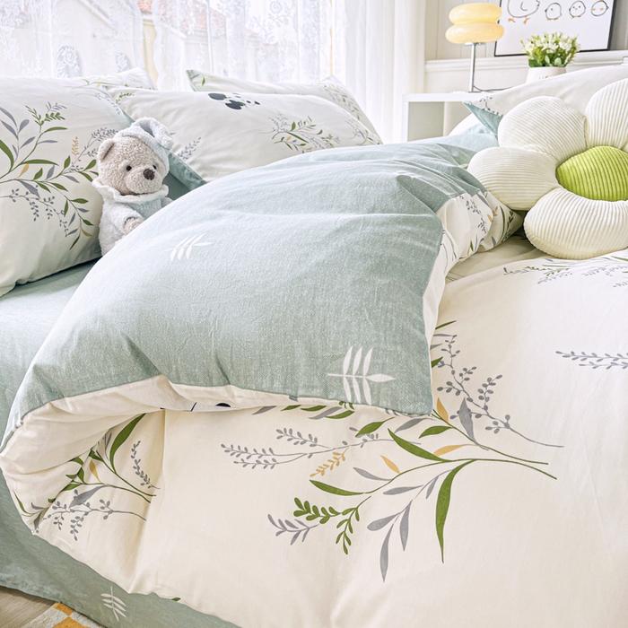 91家纺网 家纺一手货源 找家纺 世爵 2025新款全棉印花小清新套件系列-四件套 竹林熊猫