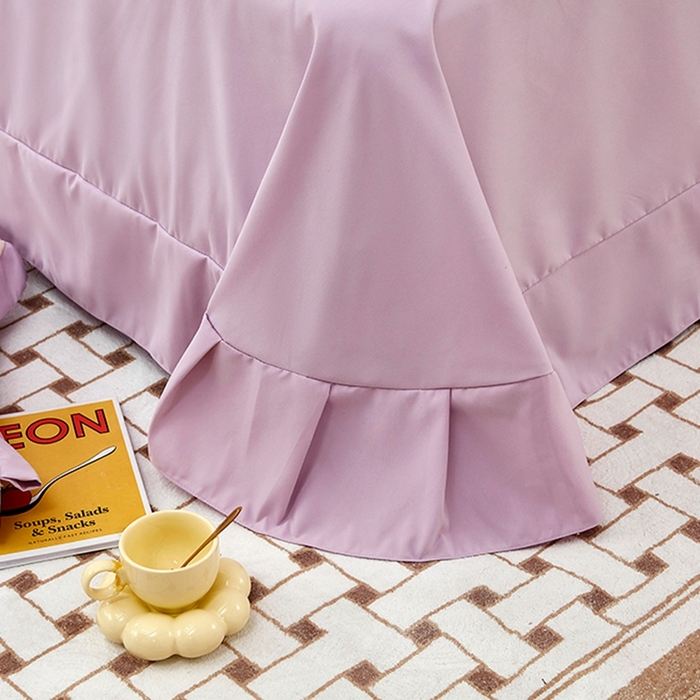 91家纺网 家纺一手货源 找家纺 卡迪亚家纺 2025新款加厚柔肤棉贴布绣宽边双拼刺绣四件套-满心花园 满心花园-梦幻紫