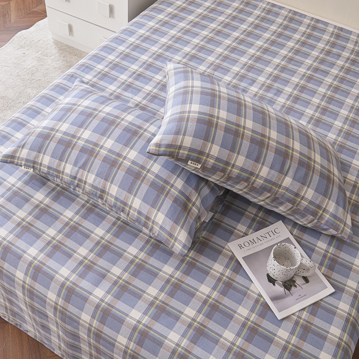 91家纺网 家纺一手货源 找家纺 绒艺席业 2025新款简约原棉印花老粗布床单 简兮蓝