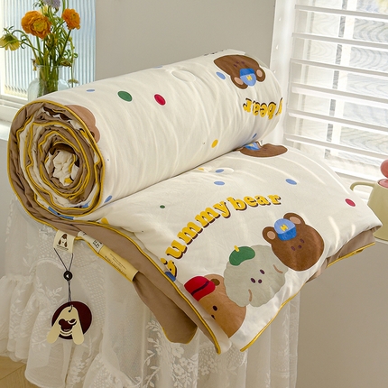 91家纺网 家纺一手货源 找家纺 星巴k家纺 2025新款A类水洗双层纱大豆纤维夏被夏凉被空调被 复古小熊