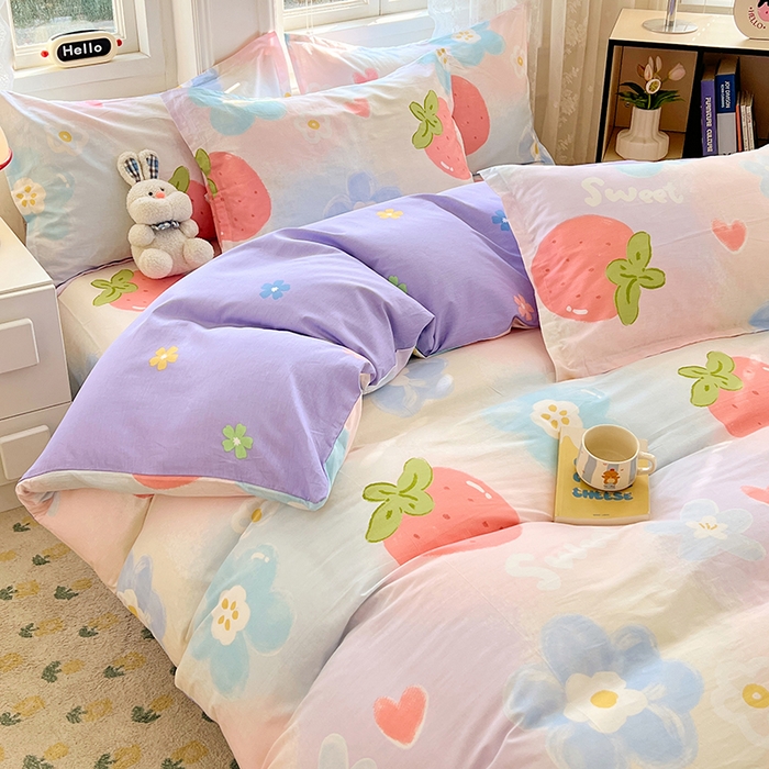 91家纺网 家纺一手货源 找家纺 世爵 2025新款全棉印花小清新单品系列-单被套 清甜草莓