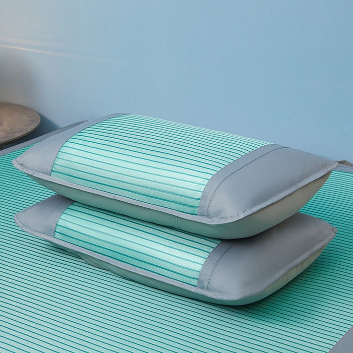 91家纺网 家纺一手货源 找家纺 2025新款凉席抗菌三明治可水洗碳光冰丝席宽边刺绣冰丝席 素夏 薄荷绿-床笠款