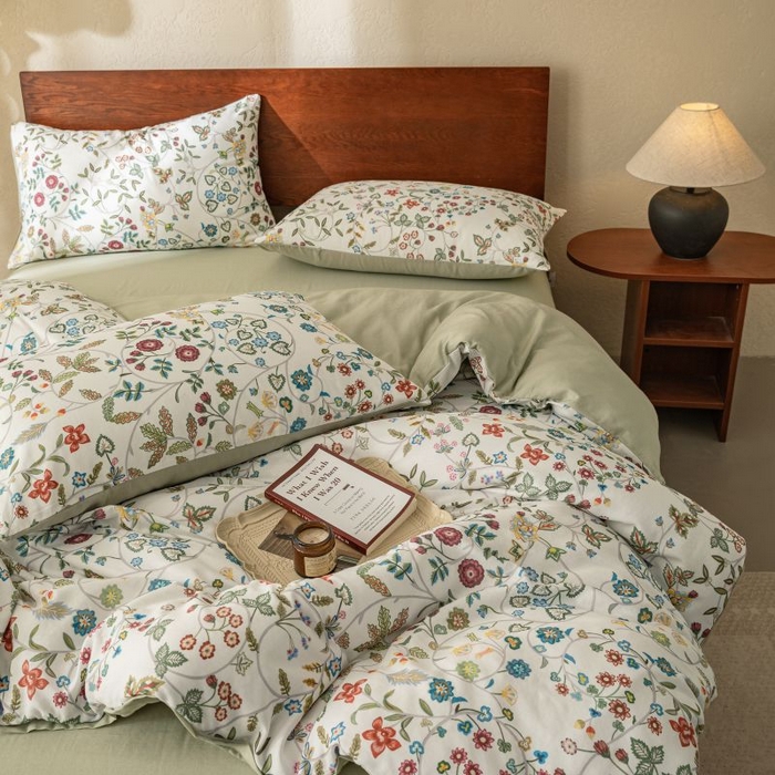 91家纺网 家纺一手货源 找家纺 2025新款40s全棉双层纱圆角吊边款四件套 美式田园