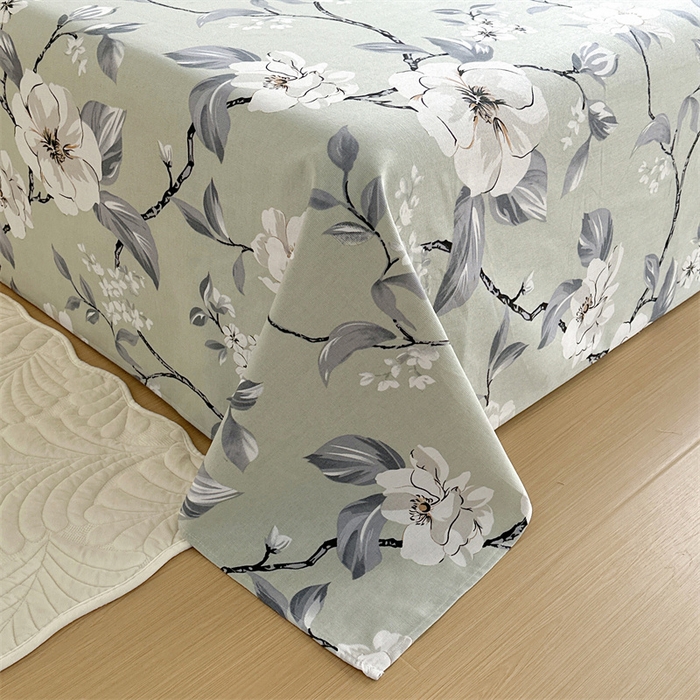 91家纺网 家纺一手货源 找家纺 绒艺席业 2025新款简约原棉印花老粗布床单 白百合