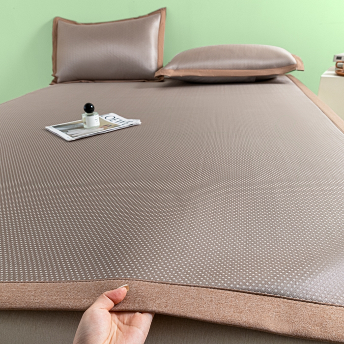 91家纺网 家纺一手货源 找家纺 阿亮家居 2025新款凉席碳光席冰丝席三件套 漫天星-咖