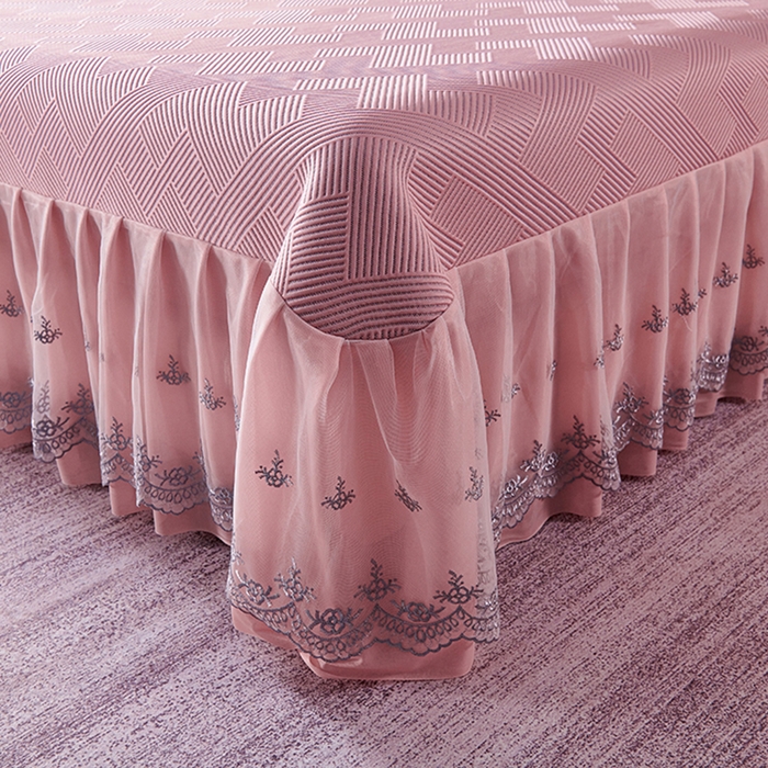 91家纺网 家纺一手货源 找家纺 梵克保罗 2025新款7A抗菌母婴级纯乙纶PE刺绣凉感丝豆豆席床单款 斜条纹-粉