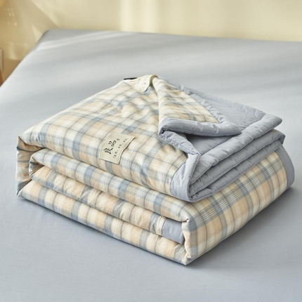 寐绸家纺 2025新款纯棉水洗棉无印风新疆棉花夏被四件套 炫彩蓝格