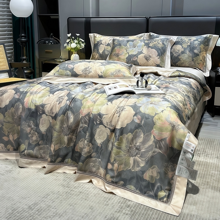 91家纺网 家纺一手货源 找家纺 欧夏2025春夏新款兰精天丝数码印花镂空夏被夏凉被空调被 暗香