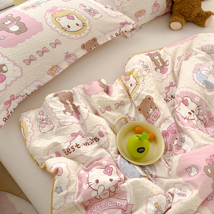 91家纺网 家纺一手货源 找家纺 星巴k家纺 2025新款A类水洗双层纱大豆纤维夏被夏凉被空调被 粉色小熊