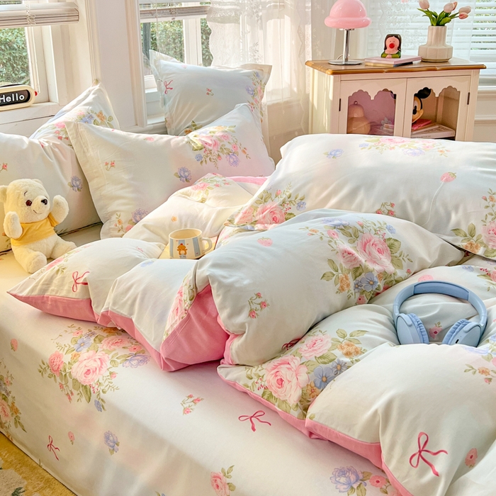 91家纺网 家纺一手货源 找家纺 世爵 2025新款全棉印花小清新套件系列-四件套 繁花