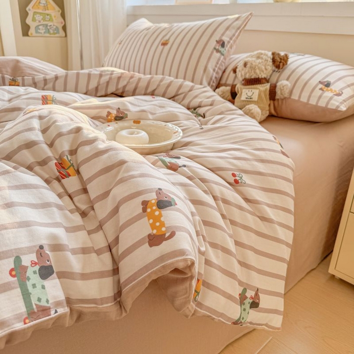 91家纺网 家纺一手货源 找家纺 2025新款40s全棉双层纱圆角吊边款四件套 修修狗