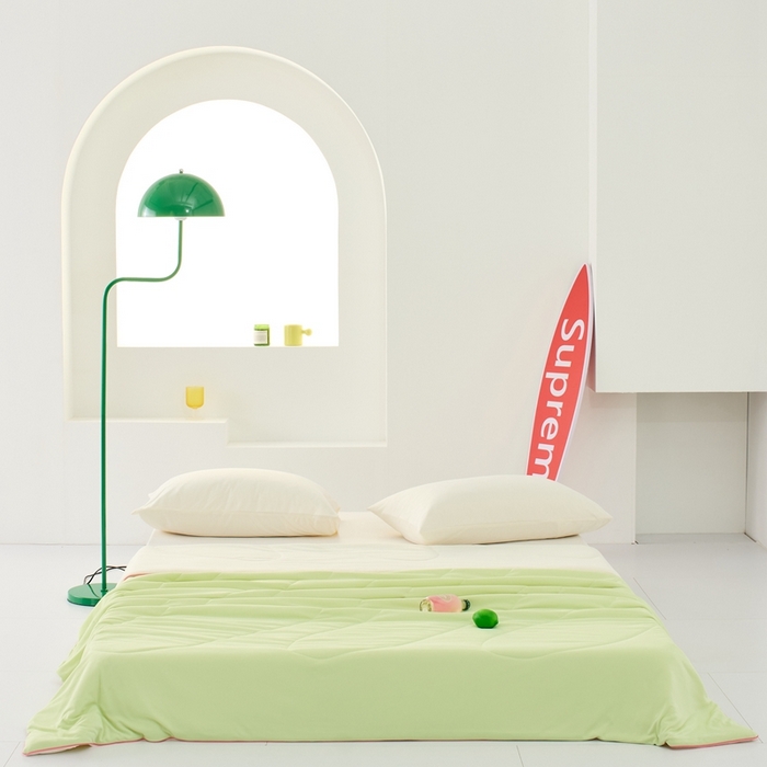 91家纺网 家纺一手货源 找家纺 LADYCOCO可可家居 2025新款多巴胺色系凉感夏被 萌芽（浅绿+牙白）