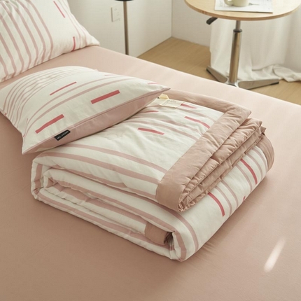 寐绸家纺 2025新款纯棉水洗棉三层简爱提花大豆纤维夏被四件套 简爱夏被-浅粉