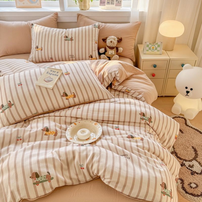 91家纺网 家纺一手货源 找家纺 2025新款40s全棉双层纱圆角吊边款四件套 修修狗