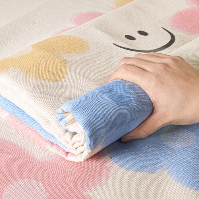 91家纺网 家纺一手货源 找家纺 绒艺席业 2025新款简约原棉印花老粗布床单 笑脸