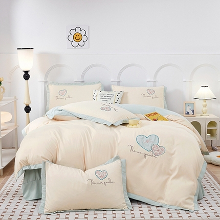 卡迪亚家纺 2025新款加厚柔肤棉贴布绣宽边双拼刺绣四件套-满心花园 满心花园-爱尔兰