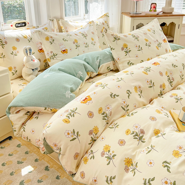 91家纺网 家纺一手货源 找家纺 世爵 2025新款全棉印花小清新套件系列-四件套 艾薇儿