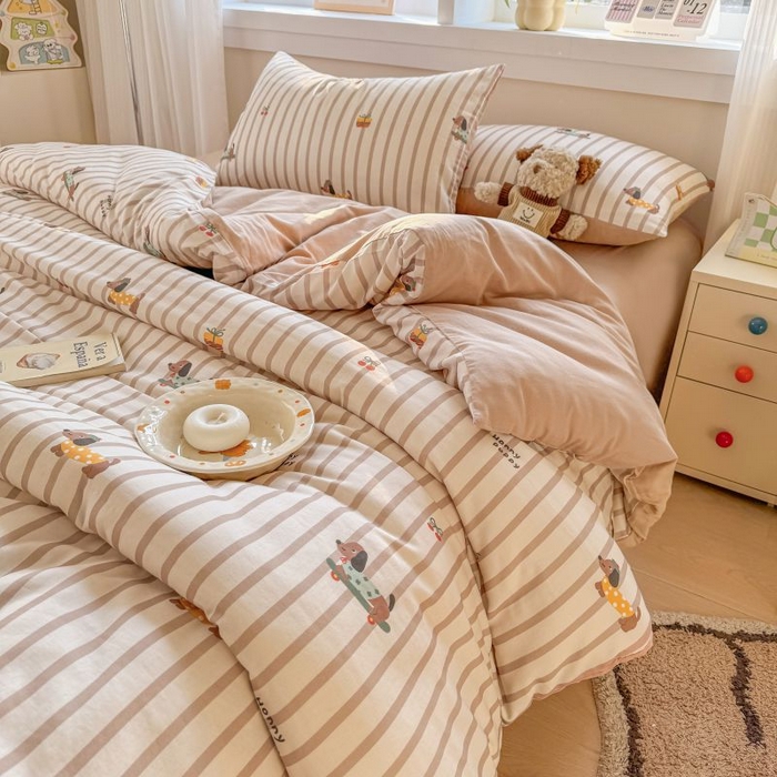 91家纺网 家纺一手货源 找家纺 2025新款40s全棉双层纱圆角吊边款四件套 修修狗