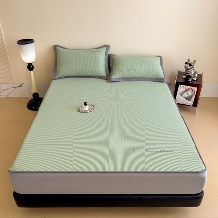 孩子王家纺 2025新款冰丝席提花冰豆豆床单床笠-暮野系列 暮野-青草绿床笠