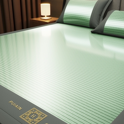 孩子王家纺 2025凉感冰丝藤席凉席席子-英文条纹席 海松绿