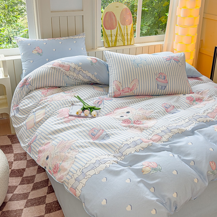 91家纺网 家纺一手货源 找家纺 澳梵家居 2025新款小清新全棉印花四件套 浪漫时光