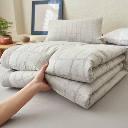 寐绸家纺 2025新款纯棉水洗棉三层石头纹提花大豆纤维夏被四件套 石头纹夏被-浅灰