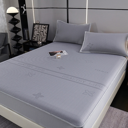 梵克保罗 2025新款7A抗菌母婴级纯乙纶PE刺绣凉感丝豆豆席 床笠款 床笠款 四叶花-灰