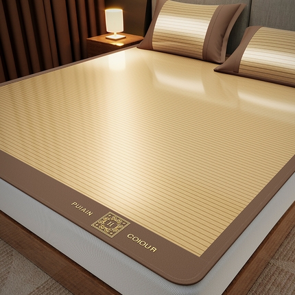 91家纺网 家纺一手货源 找家纺 （总）孩子王家纺 2025凉感冰丝藤席凉席席子-英文条纹席