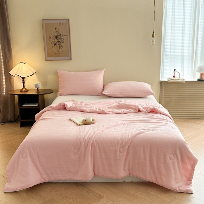 91家纺网 家纺一手货源 找家纺 欧邦 2025新款A类提花昆仑棉双层纱夏被空调被 豆粉