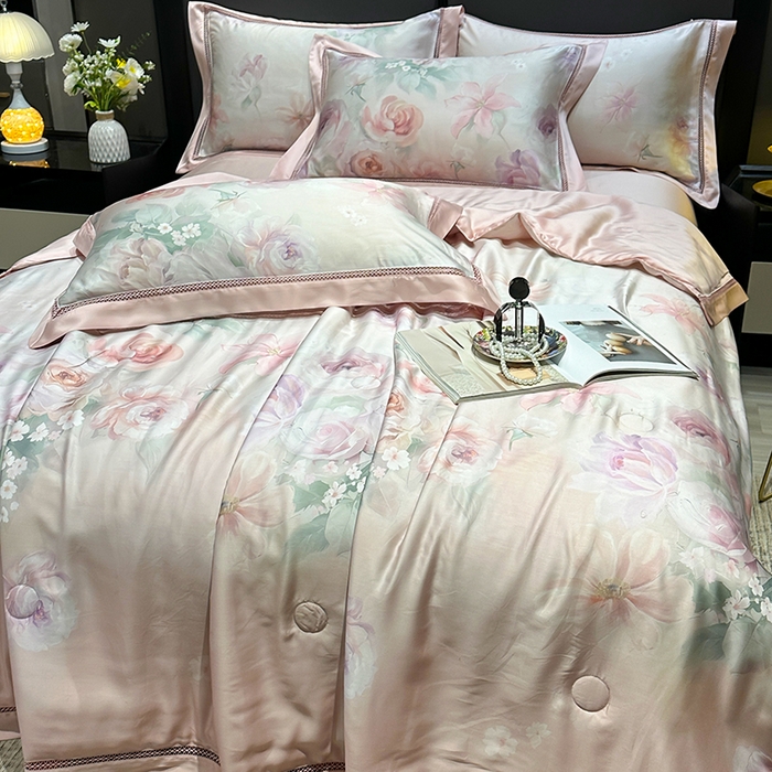 91家纺网 家纺一手货源 找家纺 欧夏2025春夏新款兰精天丝数码印花镂空夏被夏凉被空调被 赫莲娜