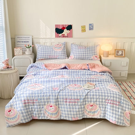 佰亿莱  2025春夏新款水洗棉羽丝绒小花边夏被夏凉被空调被 蛋糕蓝格kt