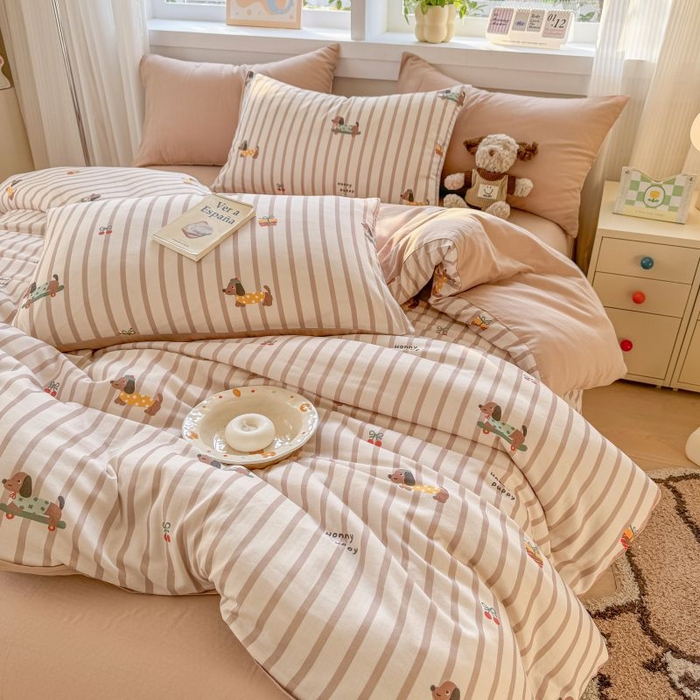 91家纺网 家纺一手货源 找家纺 2025新款40s全棉双层纱圆角吊边款四件套 修修狗