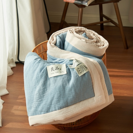 寐绸家纺 2025新款纯棉双层纱大豆纤维夏被四件套 双层纱-蓝