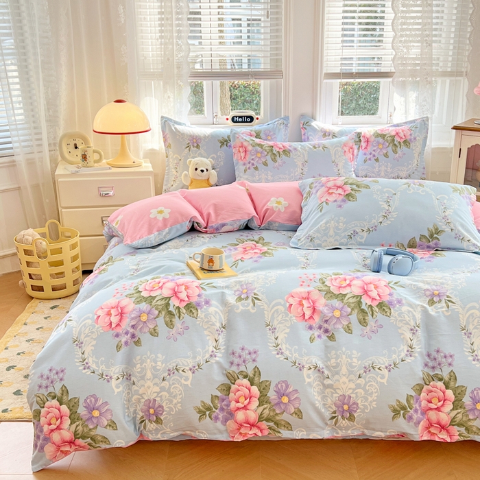 91家纺网 家纺一手货源 找家纺 世爵 2025新款全棉印花小清新单品系列-单被套 花叶倾城-蓝