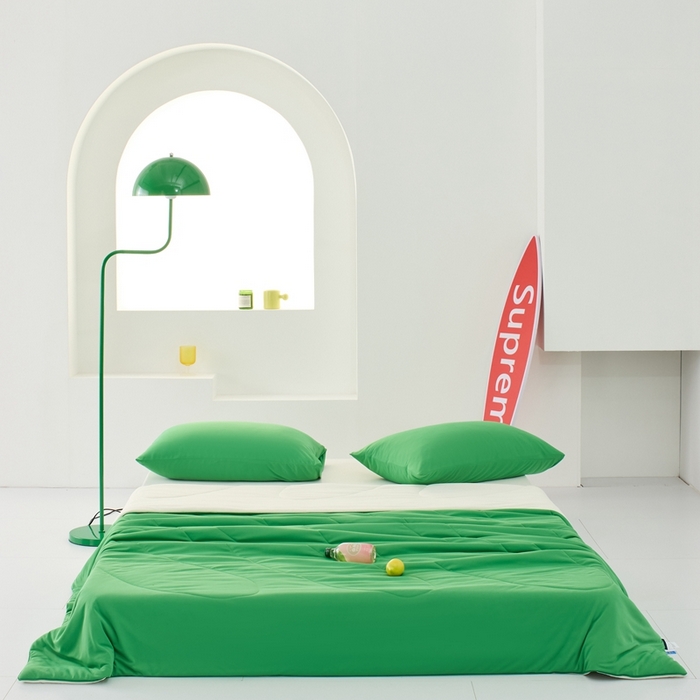 91家纺网 家纺一手货源 找家纺 LADYCOCO可可家居 2025新款多巴胺色系凉感夏被 绿洲（绿色+牙白）