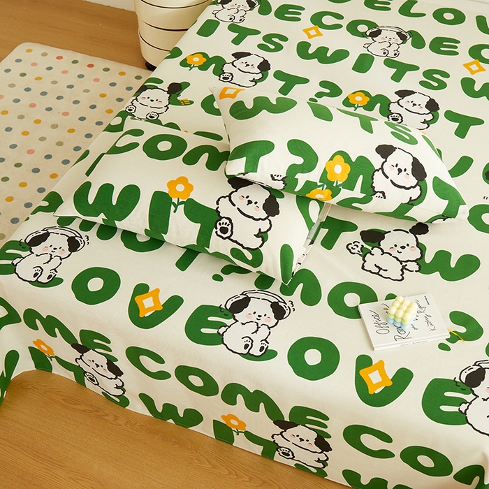 91家纺网 家纺一手货源 找家纺 绒艺席业 2025新款简约原棉印花老粗布床单 皮皮狗