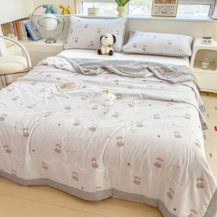 91家纺网 家纺一手货源 找家纺 慕木 2025春夏新款双层纱针织棉夏被夏凉被空调被 皮皮狗