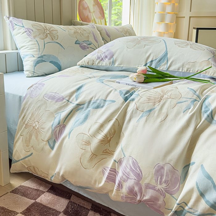 91家纺网 家纺一手货源 找家纺 澳梵家居 2025新款小清新全棉印花四件套 沁园