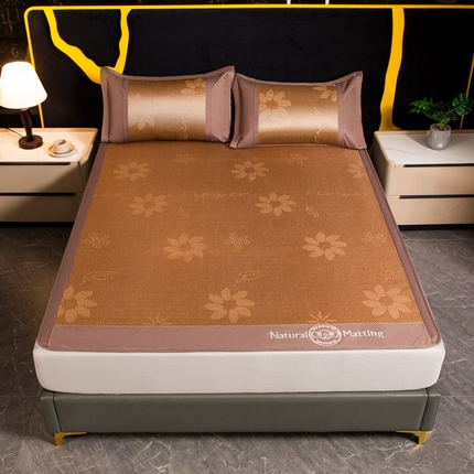 91家纺网 家纺一手货源 找家纺 卡罗兰 2025新款藤席提花凉席冰丝席床笠款-向阳花系列 向阳花-棕色