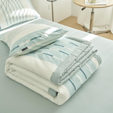 寐绸家纺 2025新款纯棉水洗棉三层简爱提花大豆纤维夏被四件套 简爱夏被-天蓝