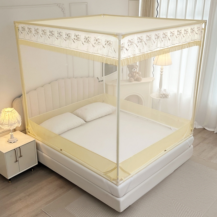 91家纺网 家纺一手货源 找家纺 （总）2025新款双层花边全包围床笠款三开门蚊帐-幽梦星辰