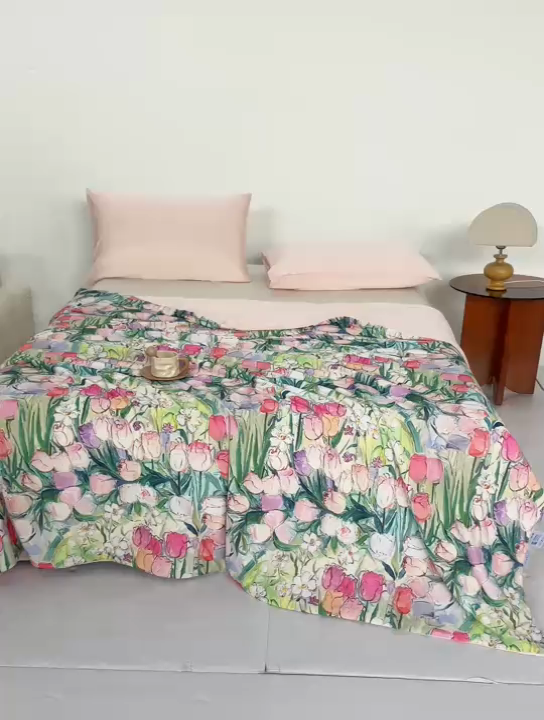 91家纺网 家纺一手货源 找家纺 缔锦家纺 2025新款凉感丝印花夏被 田园拾趣