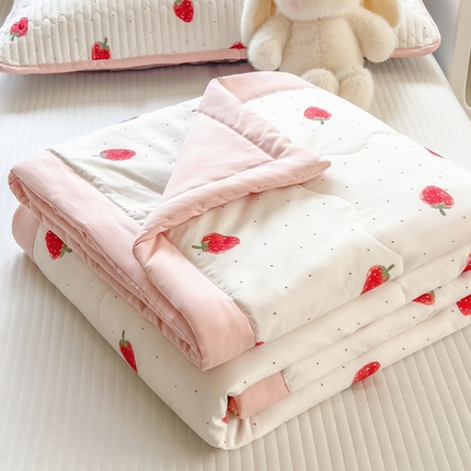 慕木 2025春夏新款双层纱针织棉夏被夏凉被空调被 甜心草莓