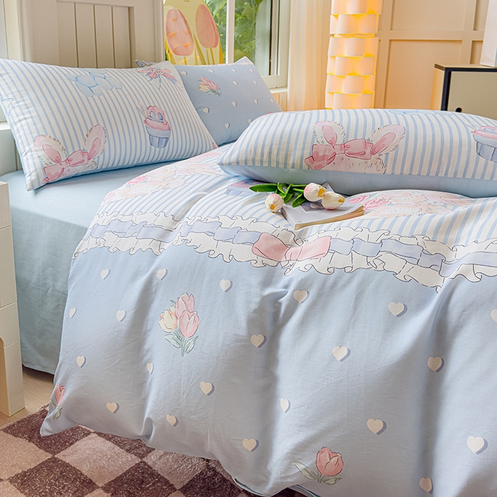 91家纺网 家纺一手货源 找家纺 澳梵家居 2025新款小清新全棉印花四件套 浪漫时光