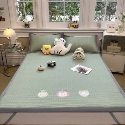 孩子王家纺 2025新款冰豆豆华夫格绣花系列床单床笠 奶冻喵-果绿