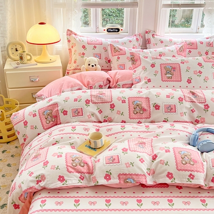 世爵 2025新款全棉印花小清新套件系列-四件套 花园派对-米